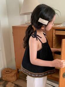 DAZY 女童休闲碎花印花牛仔吊带背心，夏季 - 藍色 - 查看 6