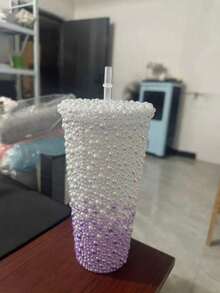 A Handcrafted 650ml Diamond-Studded Mug, Made With Double-Walled PS Plastic Straws, A Large-Capacity Creative 650ml Gemstone Diamond Mug, Handheld, Portable Pearl Mug [5 Styles Available] - Multicolor - View 14