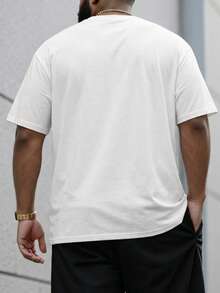 DRIVNCORE Plus Size Men's Solid Color Round Neck Short Sleeve Letter Print Casual Top Tee - White - View 3