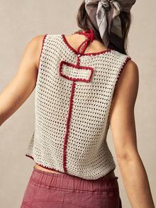 Bohemela Women's Round Neck Cardigan Sleeveless Knit Sweater Top - White - View 4