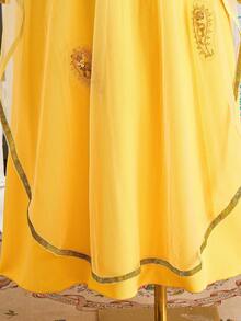 Tween Girl 2pcs Set Sequin Decor Middle Eastern Abaya And Dress - Yellow - View 6