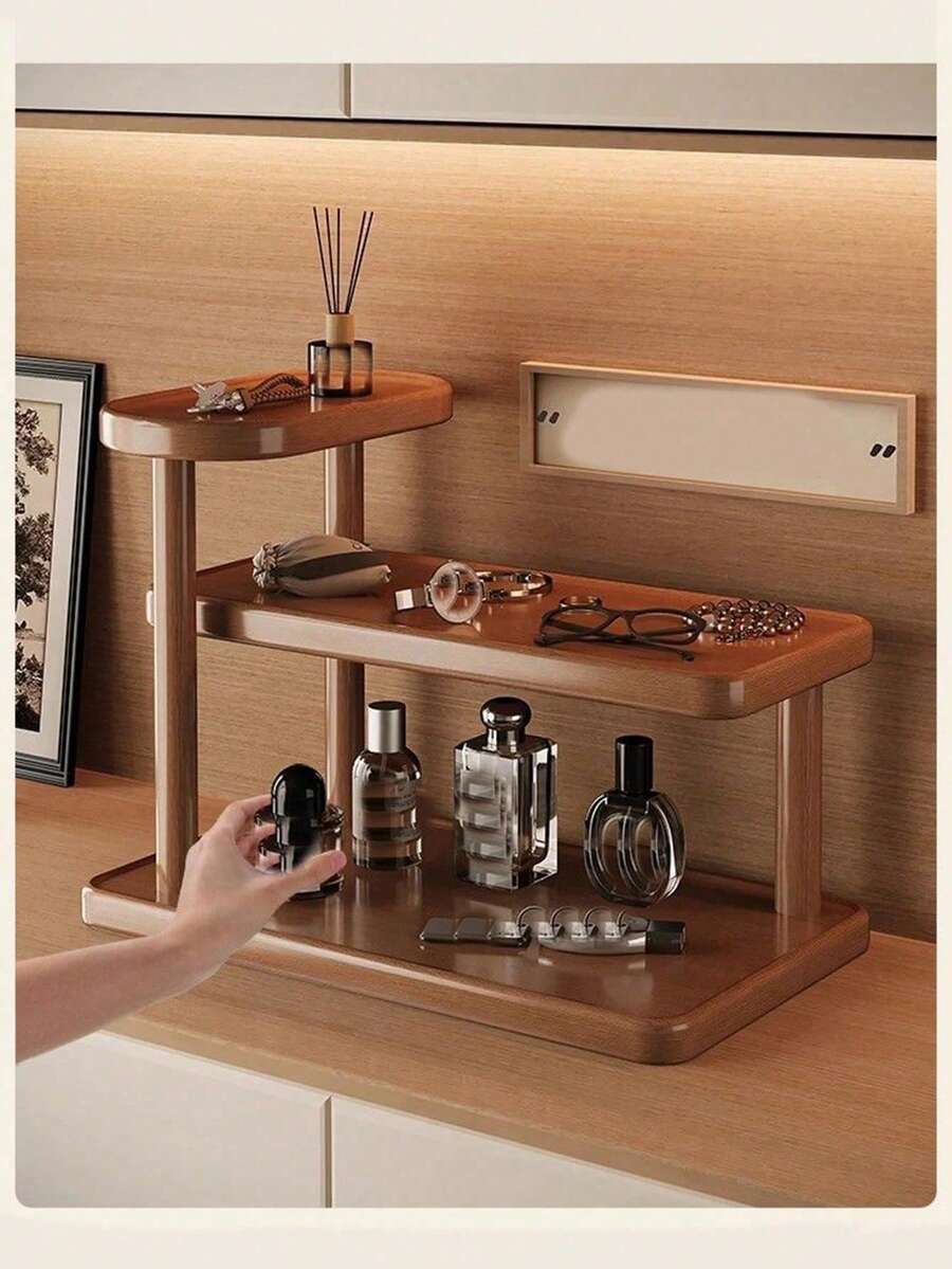 One Piece Single-Layer Three-Layer Bamboo Table Storage Rack, Suitable For Storing Cosmetics, Perfume, Spices And Office Supplies - High-Quality Bamboo Bathroom Dresser Storage Cabinet, Simple Design, Multi-Function Storage Rack, Can Be Used To Store Jewelry, Cosmetics And Household Supplies, Bamboo Surface Is Smooth - Brown - View 1