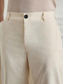 Officeau Men's Casual Linen Straight-Leg Pants For Men, Fashion Versatile Trousers, White Pants, Wide Leg, Dress Pants, Fall - Beige - View 6