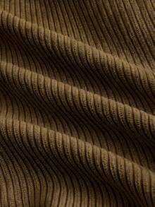 SHEIN Tween Girl Solid Color Retro Minimalist Corduroy Ribbed Pants, Khaki Wide Leg Trousers, Autumn/Winter Pants - Cocoa - View 5