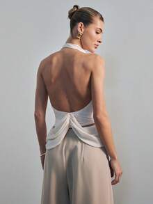 Hauture 女士垂褶网纱雪纺性感弹力办公上衣 - 白色 - 查看 2