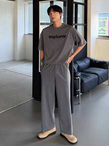 DAZY Men's Distressed Gray Letter Print Short Sleeve T-Shirt And Pants Set, Summer - Grey - View 4