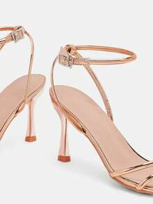 Glitzique Women's Fashion Elegant Champagne Color Stiletto High Heel Sandals. Adjustable Buckle Design, Suitable For Casual, Party, Dating, Daily Commute Wear. Stable And Comfortable, Stylish And Graceful Ladies High Heel Sandals - Champagne - View 6