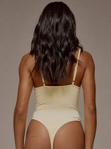 MUSERA ESSENTIALS Strappy Straight Neck Low Back Fitted Popper Fastening Soft Touch Thong Bodysuit Spring Summer Holiday Everyday Cute Daily Basics Essential - Yellow - View 2