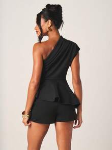 MISSGUIDED Áo kiểu lệch vai, bất đối xứng, xếp ly, peplum với chi tiết bèo nhún và thiết kế không tay dành cho nữ, thích hợp cho các buổi tiệc tối. - màu đen - Xem 2