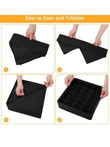 Black 24-Grid Socks Underwear Storage Box - Foldable Fabric Drawer Organizer For Bras Panties Scarf, Space-Saving Wardrobe Closet - Multicolor - View 8