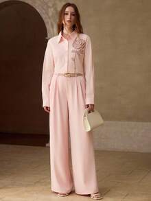 MOTF PREMIUM WOMEN'S ROMANTIC ROSE EMBROIDERED COTTON SHIRT - Pink - View 4