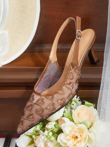 CUCCOO HITCHD Women Shoes Spring And Summer New Mesh Upper Exposed Heel Adjustable Pointed Thin High Heel Middle Heel Gorgeous Wind Sweet Outer Wear - Brown - View 12