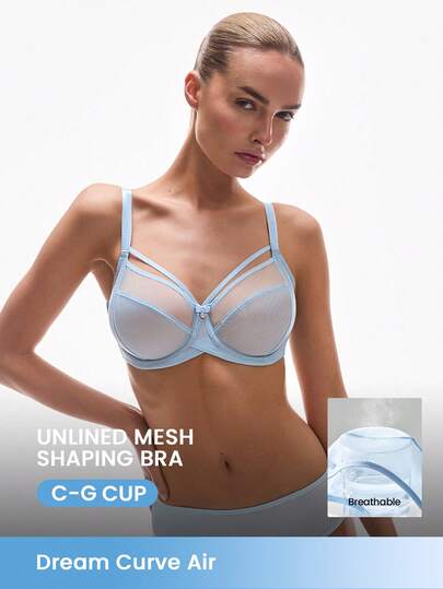 LUVLETTE Dream Curve Air Blue Unlined Full Coverage Side Support Airy Mesh Basic Breezy Comfort Minimizer Bra