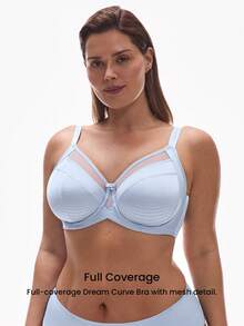 LUVLETTE Plus Blue Unlined Full Coverage Side Support Mesh Sheer Airy Basic Breezy Comfort Minimizer Bra - Baby Blue - View 3