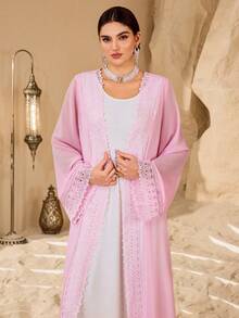 Modelyn Women's Turkish Maxi Dress & Arabic Traditional Abaya - Pink - View 6