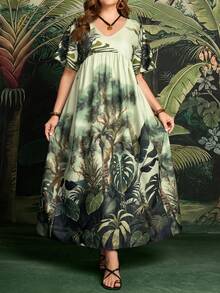 Rosumi Women's Plus Size Light Green Tropical Print Casual Vacation Dress,Boho Floral Summer Beach Holiday Outfit,Spring Resort Wear Peplum Country Concert - Multicolor - View 13
