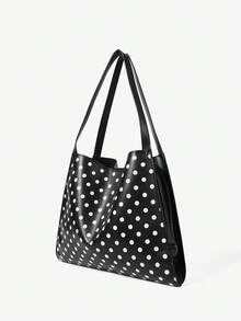 Maija Ladies, Women Shoulder Bag, Hobo Bag, Polka Dots, Fashionable, Elegant, Simple, Personalized, Versatile, Classic, For Commute, Office, Date, Daily, Shopping, Afternoon Tea - White Black - View 3