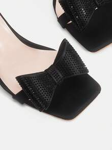 Glitzique 時尚新風格的鑲鑽蝴蝶結水晶高跟涼鞋,帶踝帶 - 黑色 - 查看 7