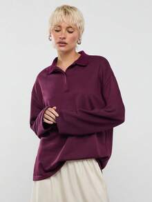 COUREZ Long Sleeve Oversized Rugby Polo Shirt/ Y2K Tops  Spring Clothes For Women Spring Top Going Out Outfits Women Cute Tops Casual Outfits - Burgundy - View 4
