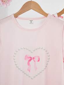 Genkimix Kids 少女甜美粉色蝴蝶印花A字型两件套短袖长款睡裙家居服套装 - 粉色 - 查看 4