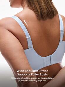 LUVLETTE Plus Blue Unlined Full Coverage Side Support Mesh Sheer Airy Basic Breezy Comfort Minimizer Bra - Baby Blue - View 2