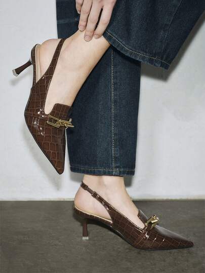 棕色露趾高跟凉鞋，后系带休闲女鞋，适合夏季派对婚礼，时尚金属链条露跟尖头高跟鞋，大码商务正装高跟鞋