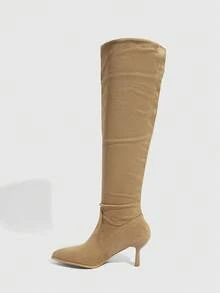 Daringsoles Women's Fashionable Elegant Pointed Toe High Heel Over-The-Knee Boots - Khaki - View 4