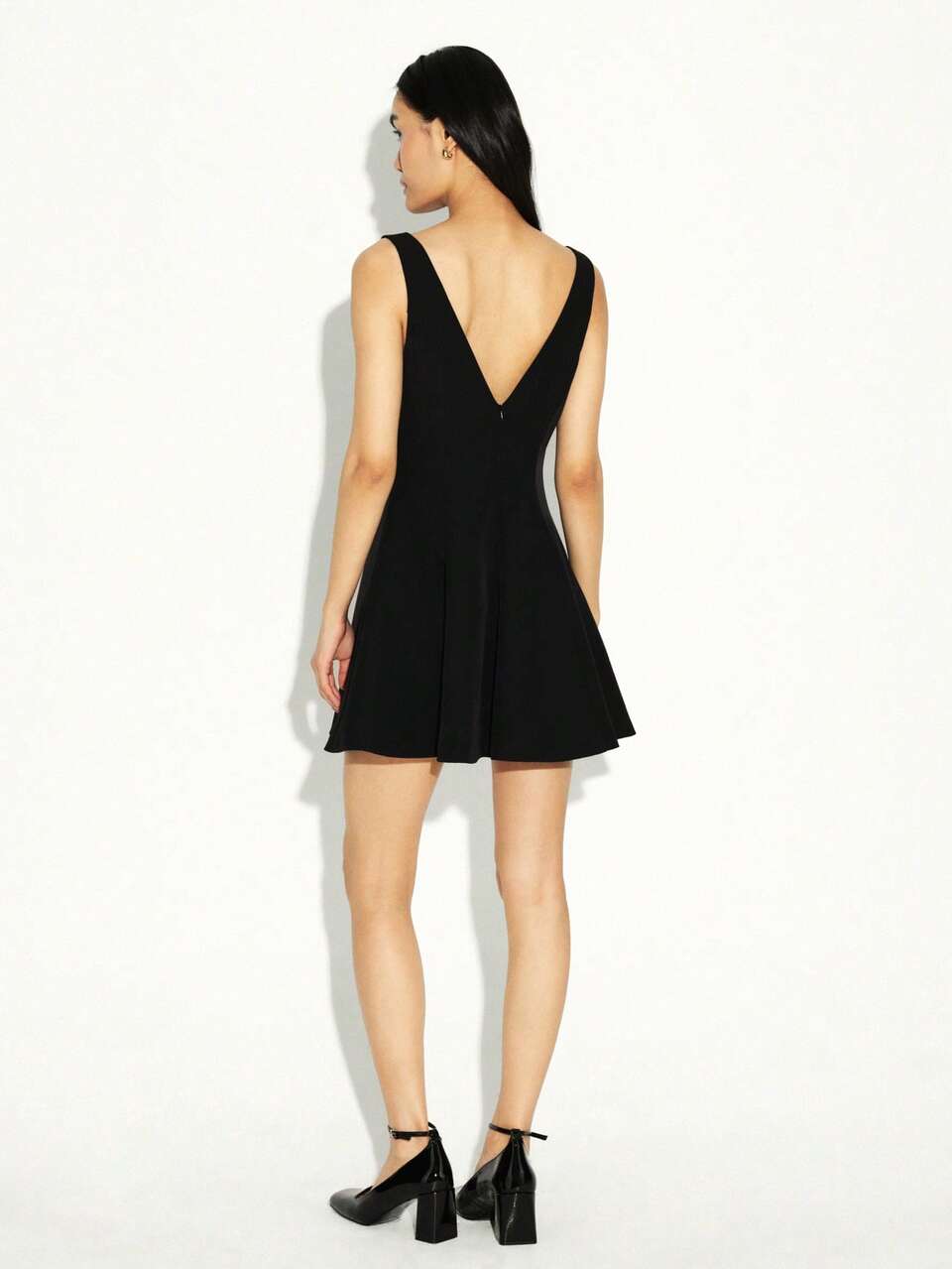 KSTM Sleeveless V Neck Black Mini Dress With Bow Detail A Line Fit And Flare Party Date Night