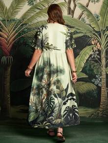 Rosumi Women's Plus Size Light Green Tropical Print Casual Vacation Dress,Boho Floral Summer Beach Holiday Outfit,Spring Resort Wear Peplum Country Concert - Multicolor - View 8