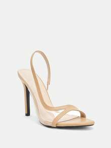 Glitzique 女士玻璃胶漆皮露趾踝带细高跟凉鞋，蓝色，个性化，流行时尚，派对，宴会 - 杏色 - 查看 4