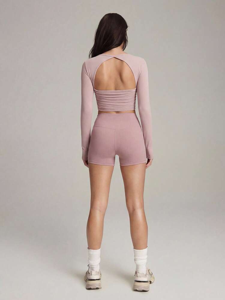 New Mesh Hollow-Out Backless Removable Long Sleeve Yoga Top, Professional Pilates Fitness Activewear For Women