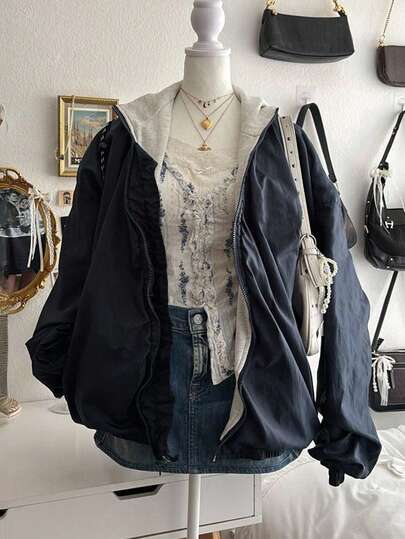 Lalippa Women's Casual Loose Zip-Up Hooded Long Sleeve Jacket, Autumn