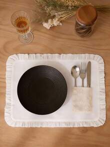 Ruffled Embroidered Cotton Coasters In Pink, Beige, Apricot, Delicate And Fresh For Tableware, Bowls, Tea Cups, Heat Insulation Pad To Protect Tabletop - White - View 11