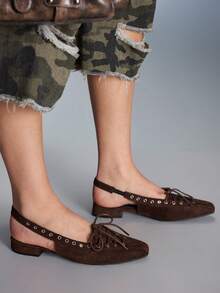 CUCCOO GRLICON Mary Jane Flat Bottom Low Vamp Fashion Strap Women's Shoes - Coffee Brown - View 4