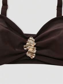 Swim Oasis Plus Size Brown Fashionable Sexy Casual Metal Decor Spaghetti Strap Bikini Set And Cover-Up Skirt Swimwear For Holiday - Brown - View 3