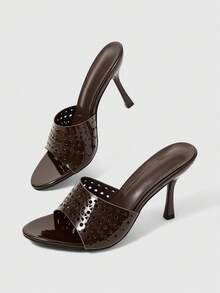 Sleekvia 女士鞋履 春夏新款棕色圆头细高跟镂空凉鞋拖鞋 时尚舒适 百搭通勤性感派对女凉鞋 女鞋拖鞋 - 咖啡棕 - 查看 5