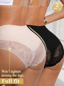 DesireSculpt 2件装蕾丝拼接女士比基尼三角裤 - 彩色 - 查看 1