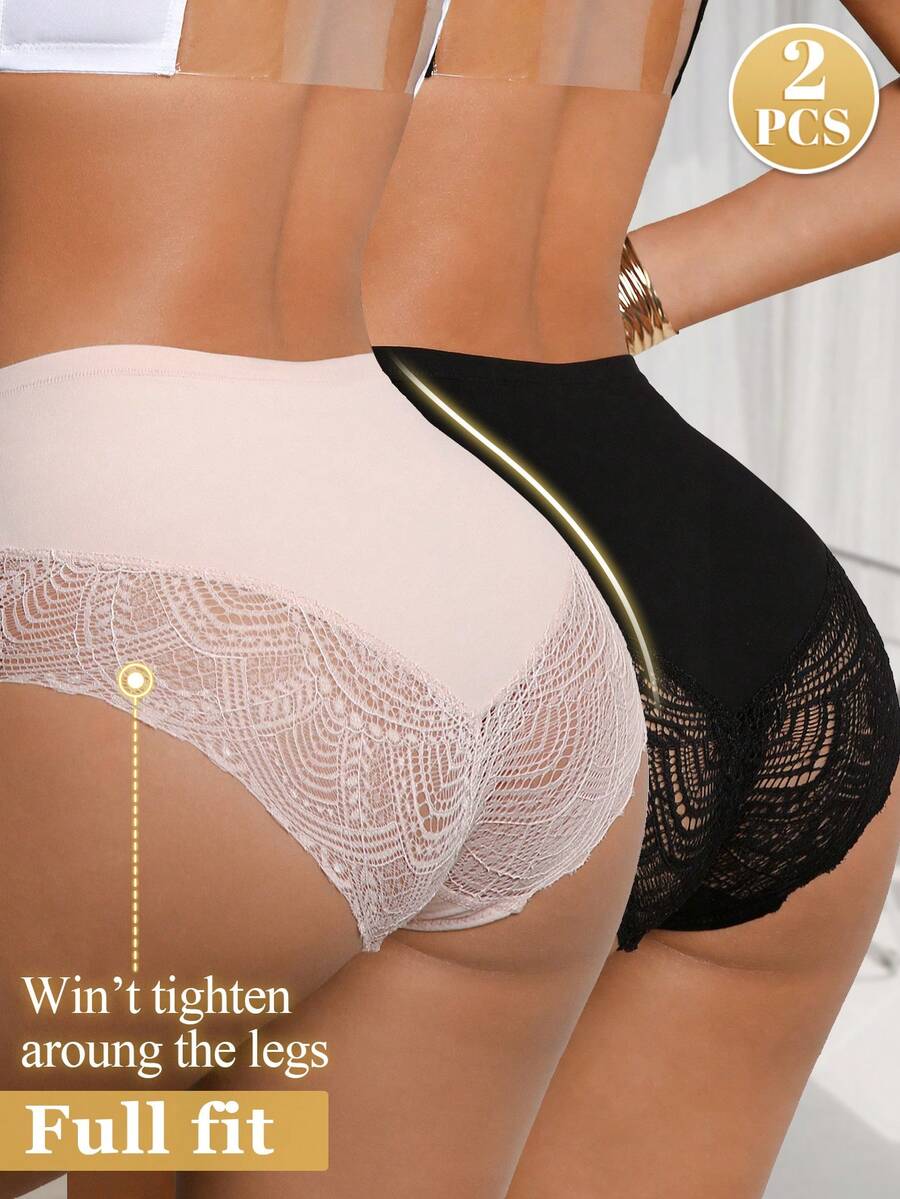 DesireSculpt 2件装蕾丝拼接女士比基尼三角裤 - 彩色 - 查看 1