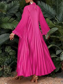 SHEIN Lady Đầm nữ cỡ lớn màu đỏ hồng cổ đứng vai rớt tay dài dáng rộng xếp ly thường ngày, đầm dự tiệc nhà thờ, đầm maxi xếp ly, đầm maxi tay dài, đầm maxi tím, đầm mùa đông, đầm bốn mùa, bộ sưu tập thời trang sành điệu, đầm mùa hè, đầm mùa xuân, đầm thanh lịch cho nữ, trang phục đi nghỉ mát, đầm dự tiệc, đầm cưới và sự kiện, đầm khách mời đám cưới cho nữ. - Màu Hồng Tươi - Xem 2