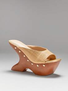 SHUZIA Women Chunky Wedge Heeled Everyday Vacation Cute Elegant PP Raffia Sandals - Beige - View 2