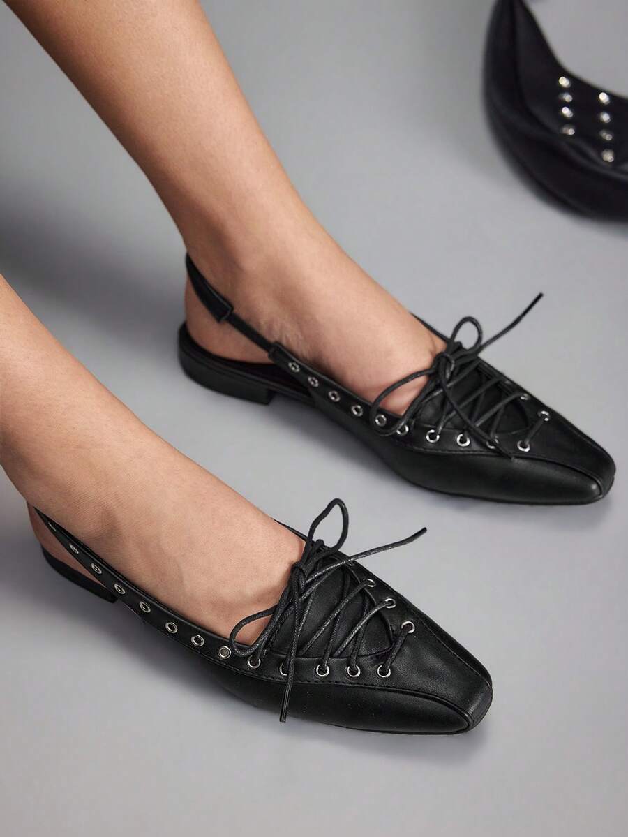 CUCCOO GRLICON Mary Jane Flat-Bottomed Low Vamp Strap Women's Shoes - Black - View 1