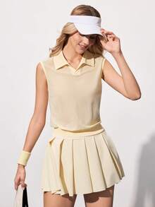CourtClass CourtClass Casual Sports Breathable Solid Color Tank Top Tennis Shirt - Yellow - View 6