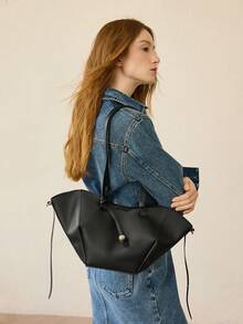 MOTF PREMIUM 女士手提包，简约日常单肩包 - 黑色 - 查看 6