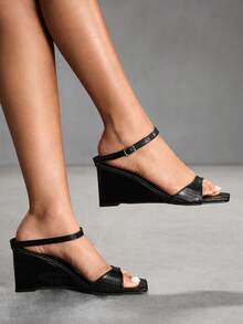 CUCCOO SZL Women's Fashion Transparent Upper Wedge Heel Platform Sandals - Black - View 1