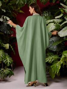 Al Najma Women's Turkish Maxi Dress & Arabic Traditional Abaya Kaftan Luxury Dresses Caftan For Women Latest Dress Style For Women Resort Dresses For Women Kaftan Dress For Women Arabic Style Luxury Kaftan Dress Kaftan Dresses For Women Kaftan Dress Arabic Style - Green - View 3