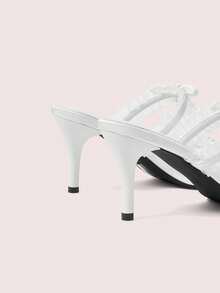 CUCCOO DOLLMOD Women's Cute Sweet Lace Bow White High Heel Sandals Open Toe Slippers - White - View 3