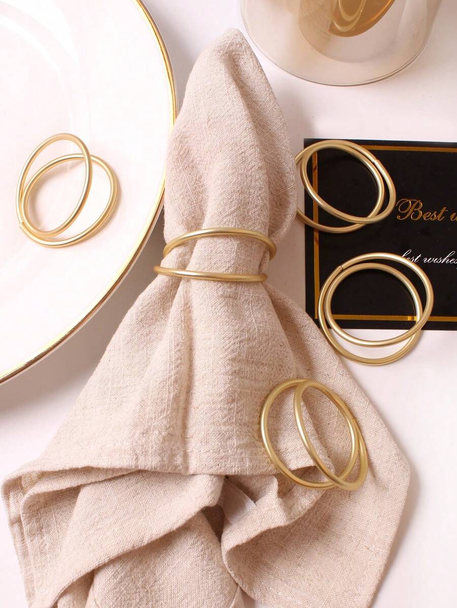 2/24 piezas Anillos de servilleta de metal en espiral, perfectos para decoraciones de mesa, bodas, fiestas y banquetes (Dorado mate). - Dorado - Ver 1