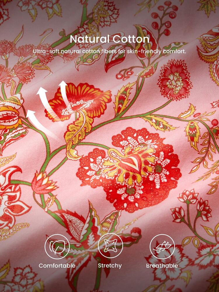 Plus-Size Cotton Floral Print Button-Up Top & Pants PJ Set