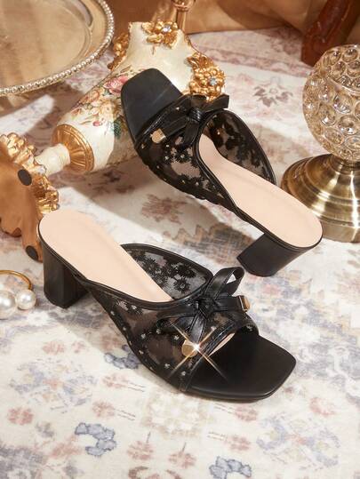 CUCCOO TILAWA Women Shoes Thick Heel Fish Mouth Sandals, Talk More Embroidered Thread Bow Sandals, Comfortable And Fashionable Nightclub Travel And Easy Commute