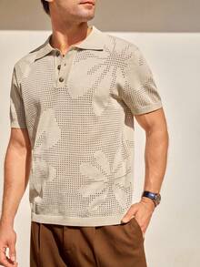 Manfinity CityGents 男士镂空短袖 Polo 领休闲针织上衣 - 杏色 - 查看 3